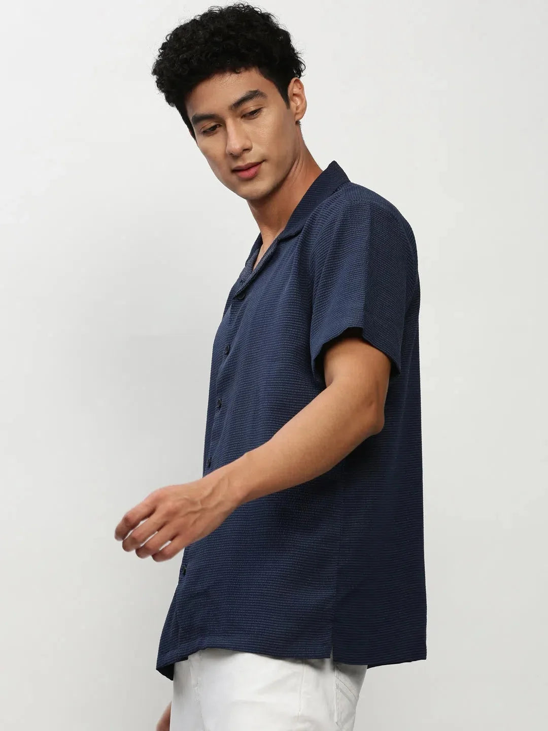 Navy Blue Solid Mens Shirt - Cotton Casual Shirt | DesiQlo