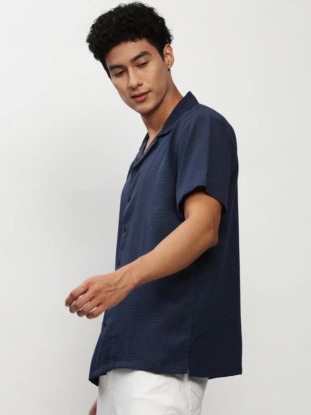 Navy Blue Solid Mens Shirt - Cotton Casual Shirt | DesiQlo