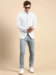 Men White Striped Party Blazer-SOBLZ-79-6-White