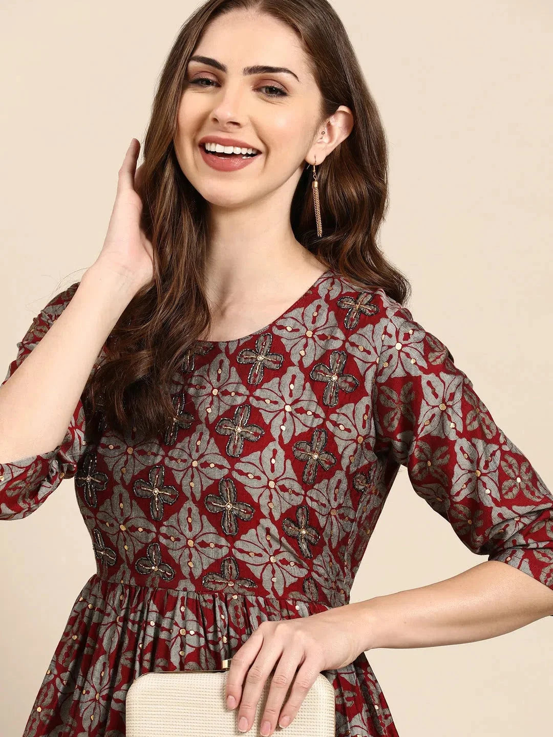 Women's Maroon Printed Kurta SetKC-1002-Maroon
