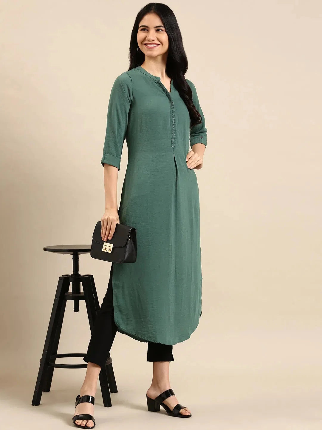 Sea Green Viscose Kurta: Solid Indian Kurtis for Women Now