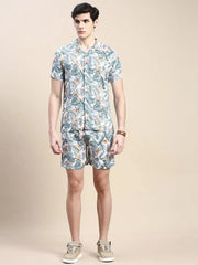 Men White Printed Casual Co ord Set-AM-95-5-White