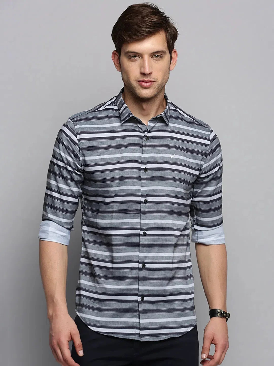 Grey Striped Mens Shirt - Casual Cotton Shirt by DesiQlo