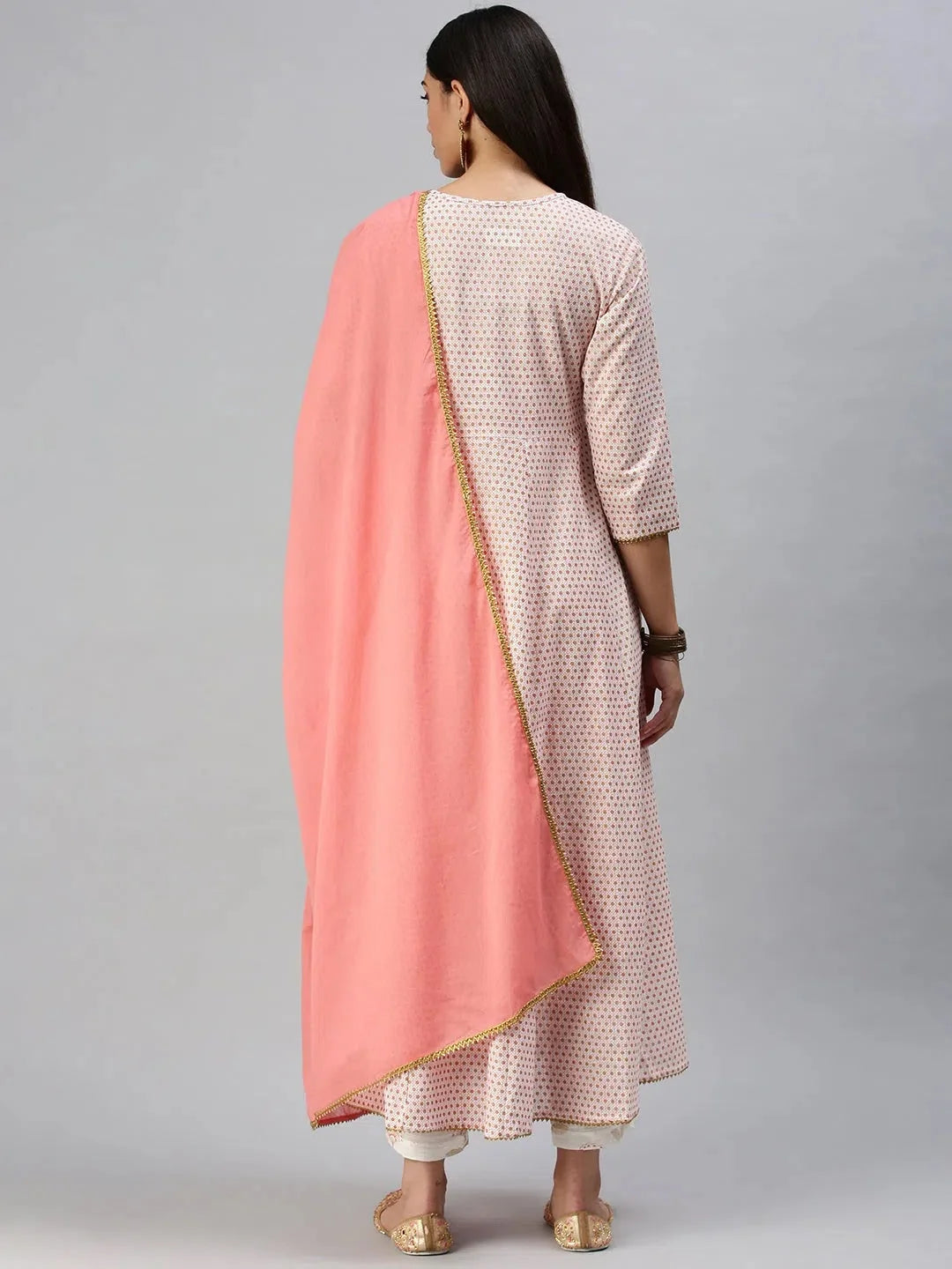 White & Pink Printed Women's Kurta Sets | Cotton Kurta Sets