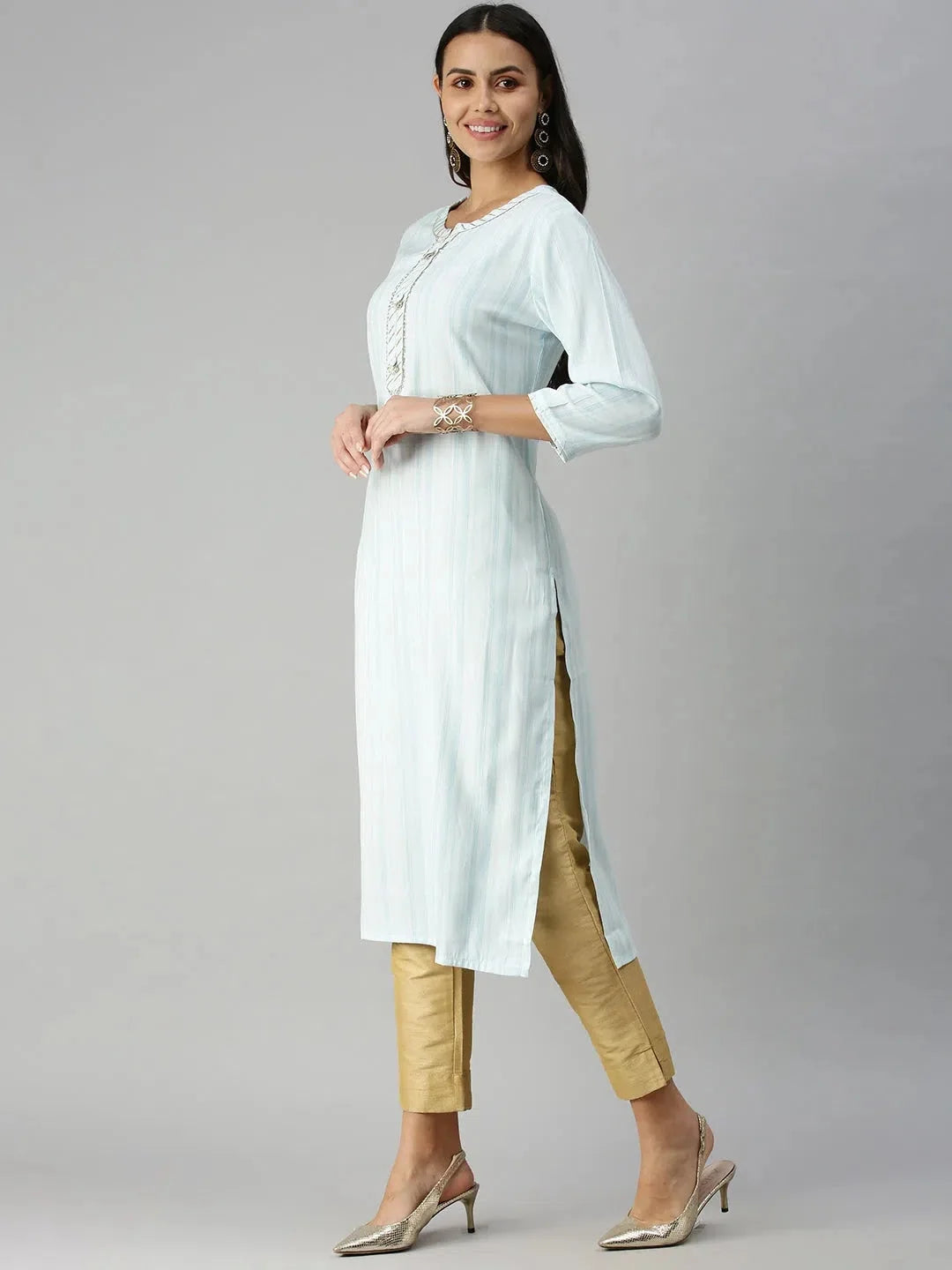 Blue Striped Cotton Kurta for Ladies | Indian Kurtis | DesiQlo