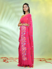 All Over Thread Floral Embroidery Pink Cotton Saree-MA62CT33610079