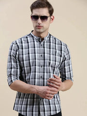 Men Grey Checked Casual Shirt-LAVINIA-9999-Grey