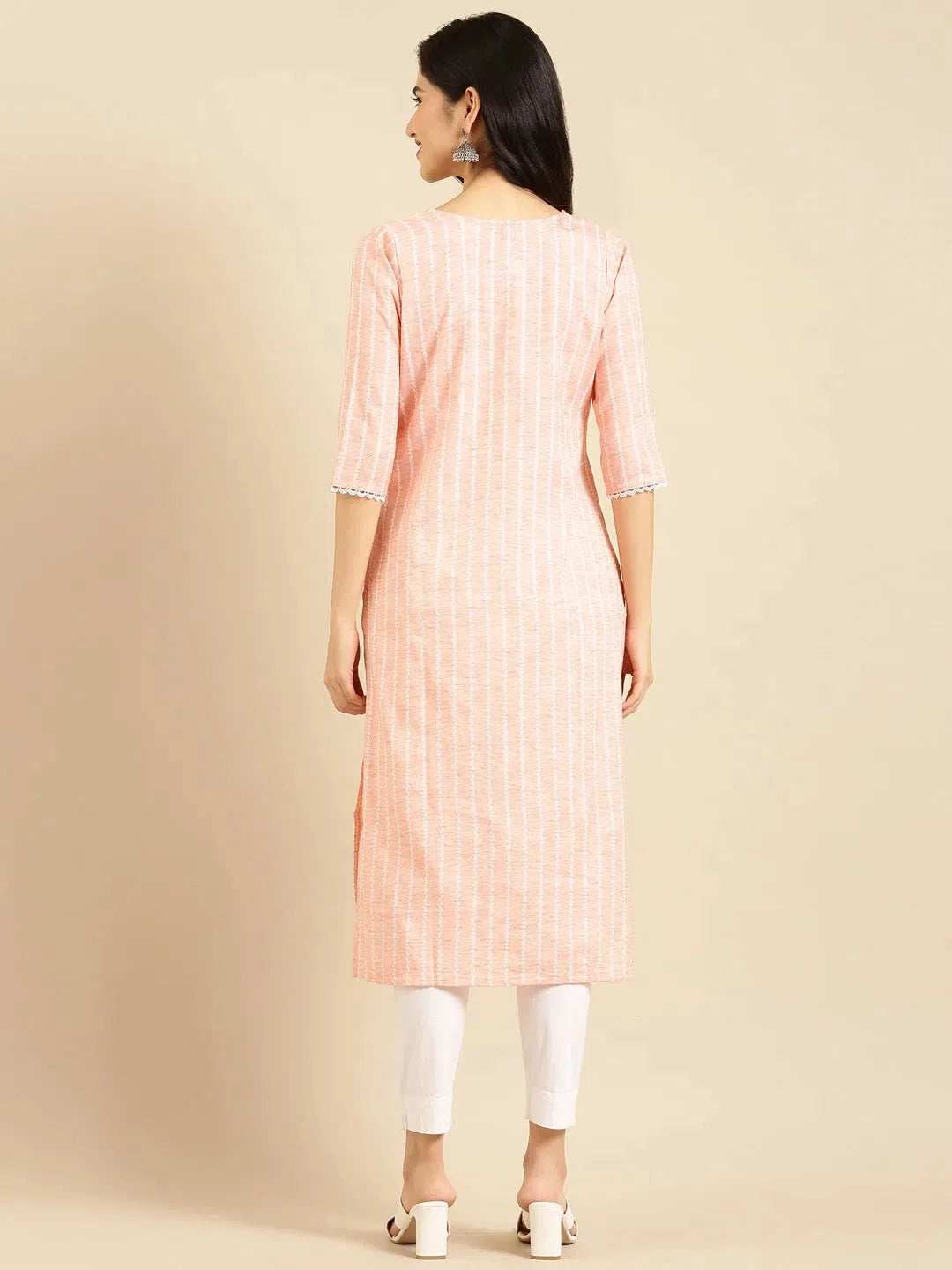 Solid Peach Indian Kurta | Women's Straight Cotton Kurtas