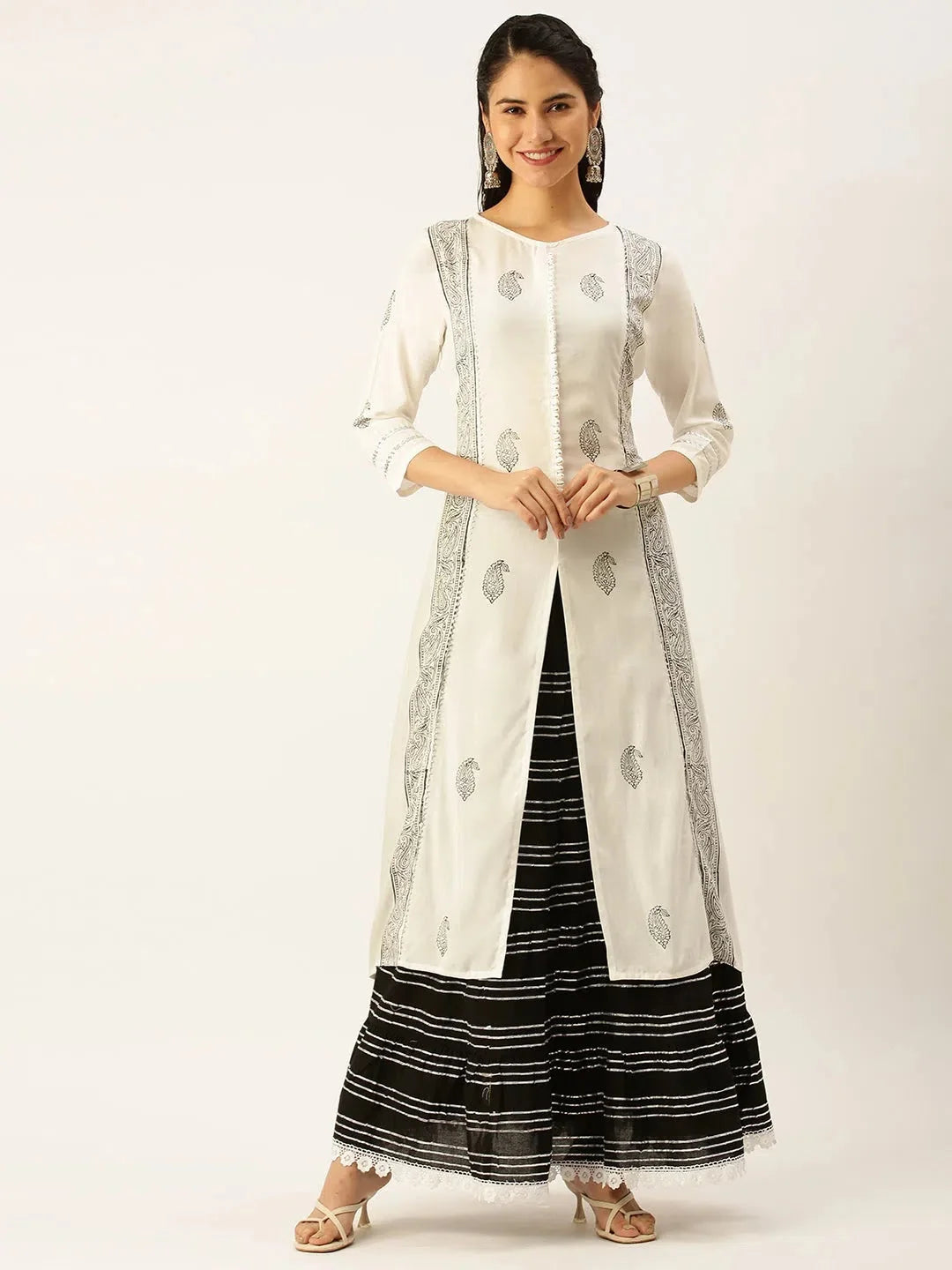 White Printed Cotton Indian Kurta Sets for Women | Showoff