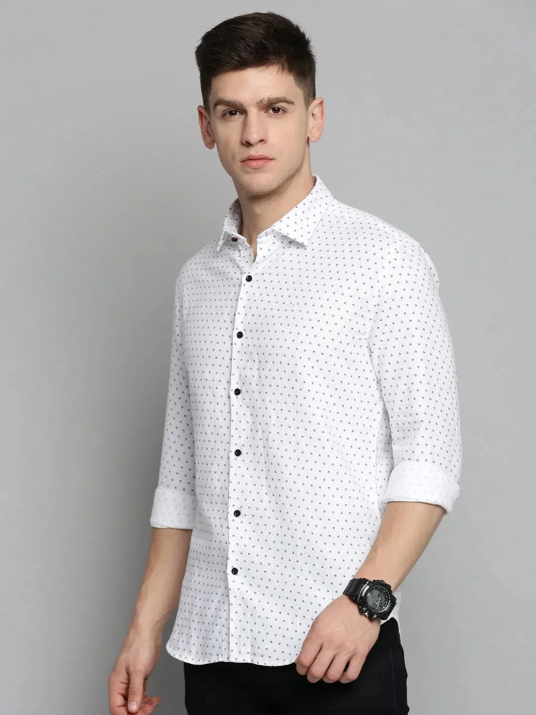 Elegant White Printed Mens Shirt - Casual Cotton Shirt | DesiQlo