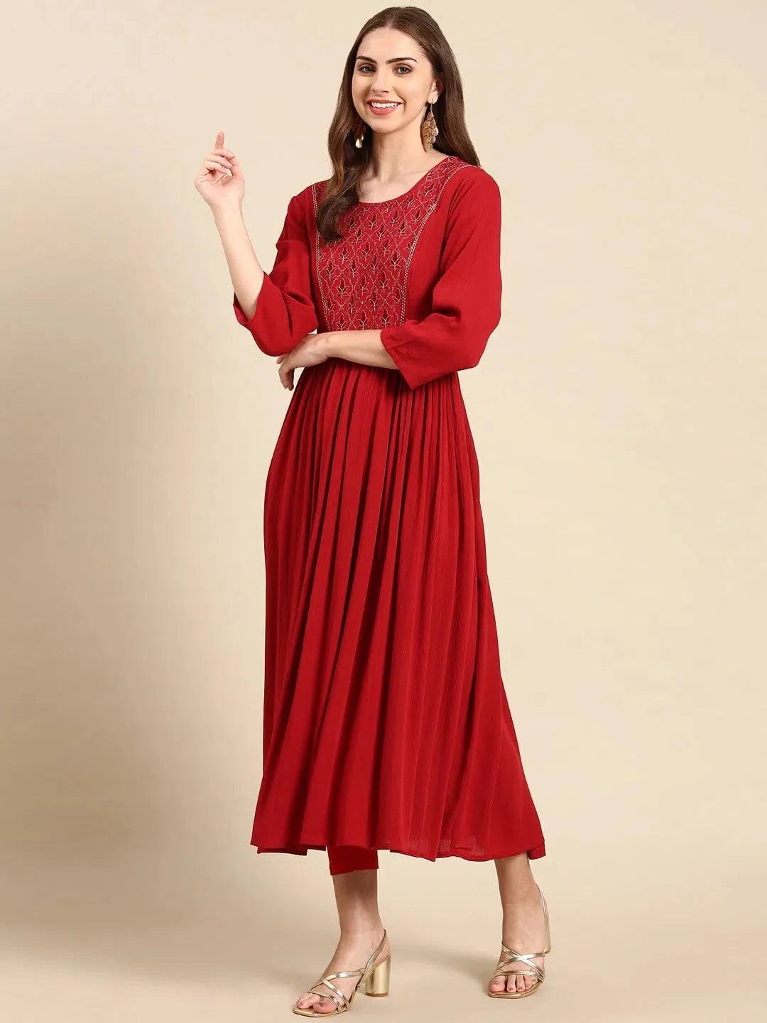 Maroon Anarkali Kurta - Solid Embroidered Anarkali Suits for W...