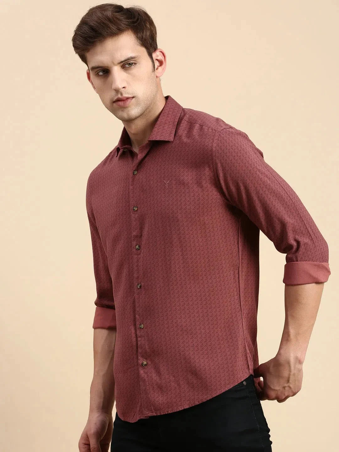 Men's Mauve Printed Shirt - Stylish Cotton Casual Shirts
