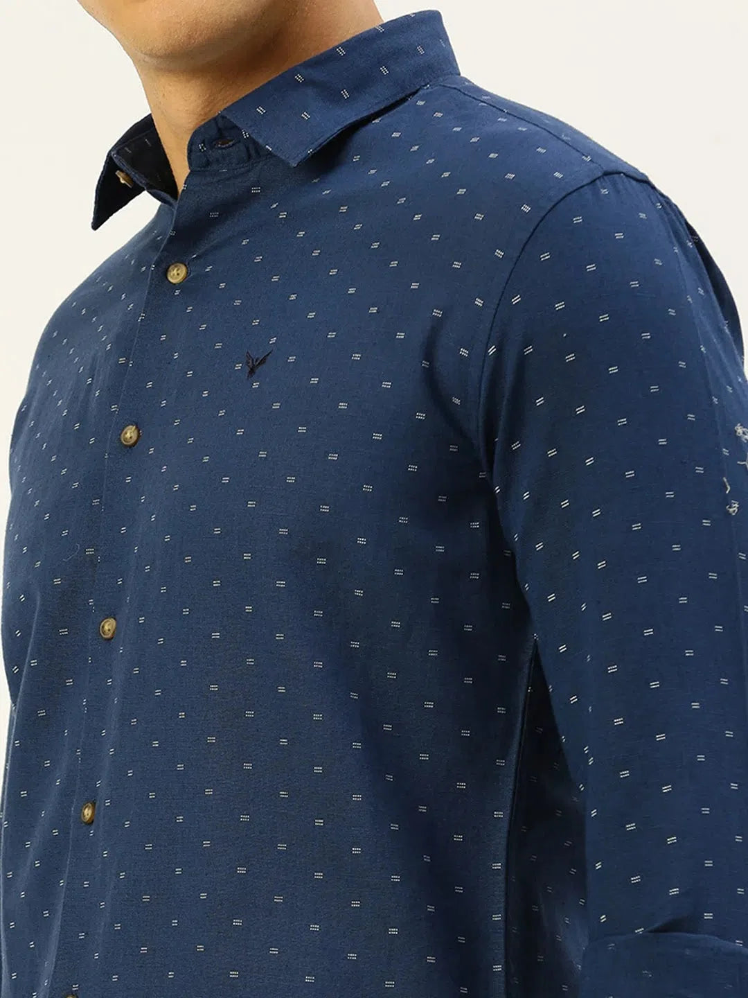 Men's Navy Printed Linen Shirt | Casual Shirts - DesiQlo