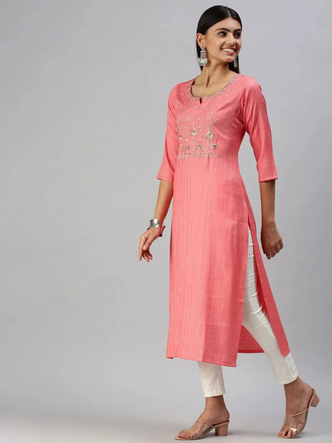 Pink Printed Cotton Kurta | Women's Indian Kurtis Online