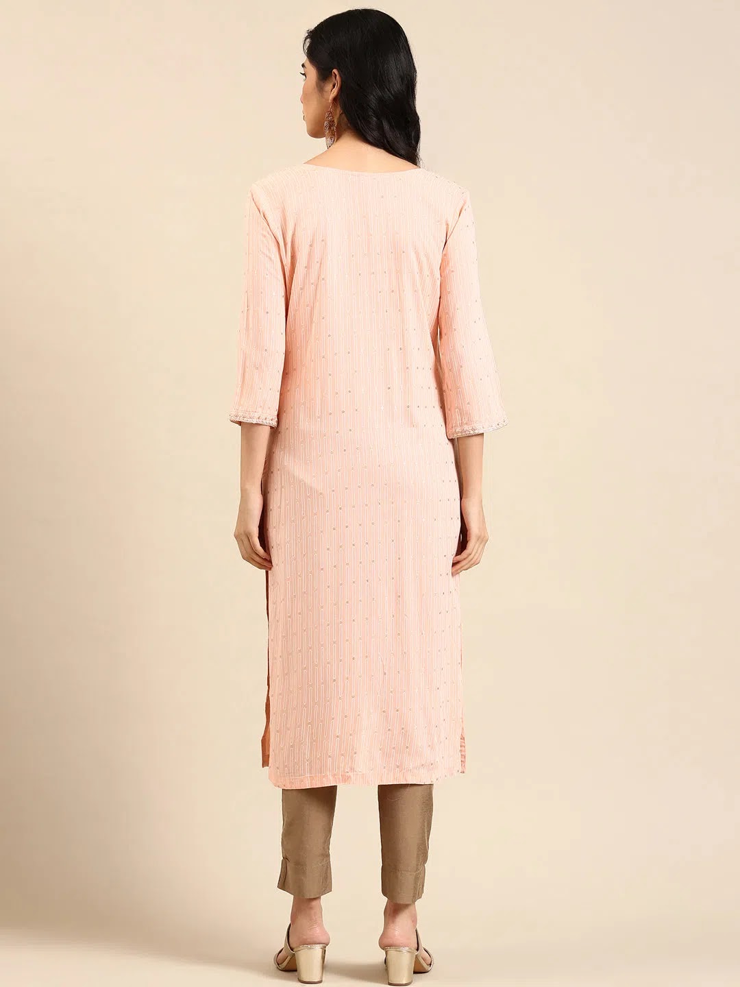 Peach Printed Cotton Kurta - Women's Indian Kurta Designs