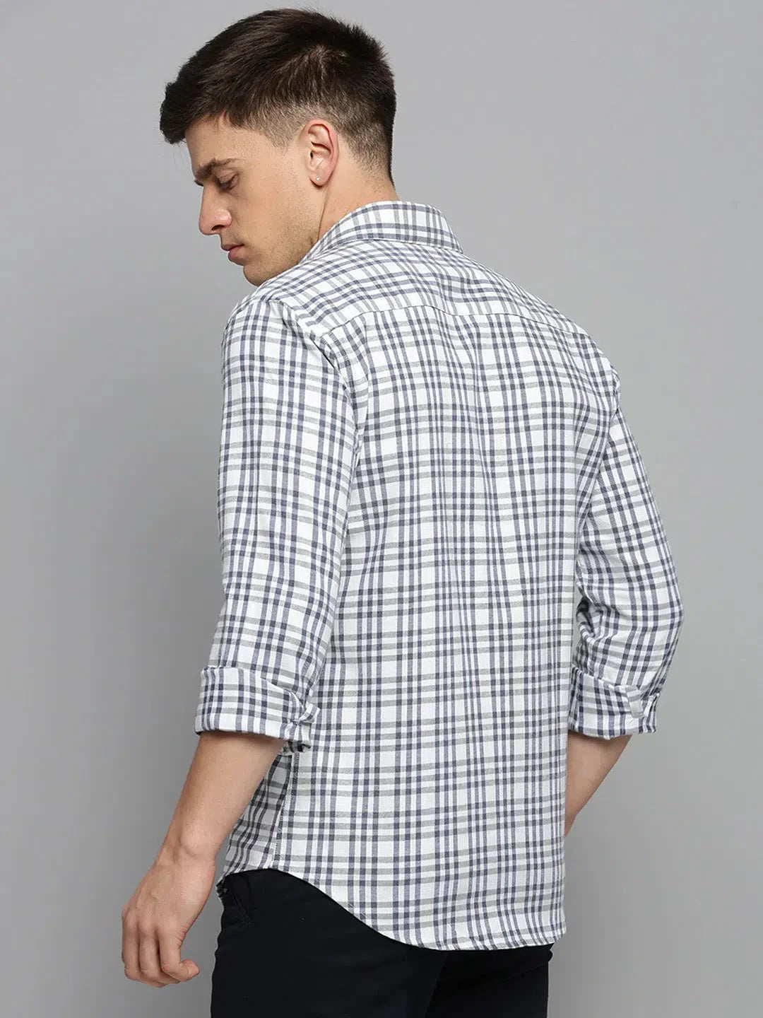 White Checked Mens Shirt - Casual Cotton Shirt | DesiQlo