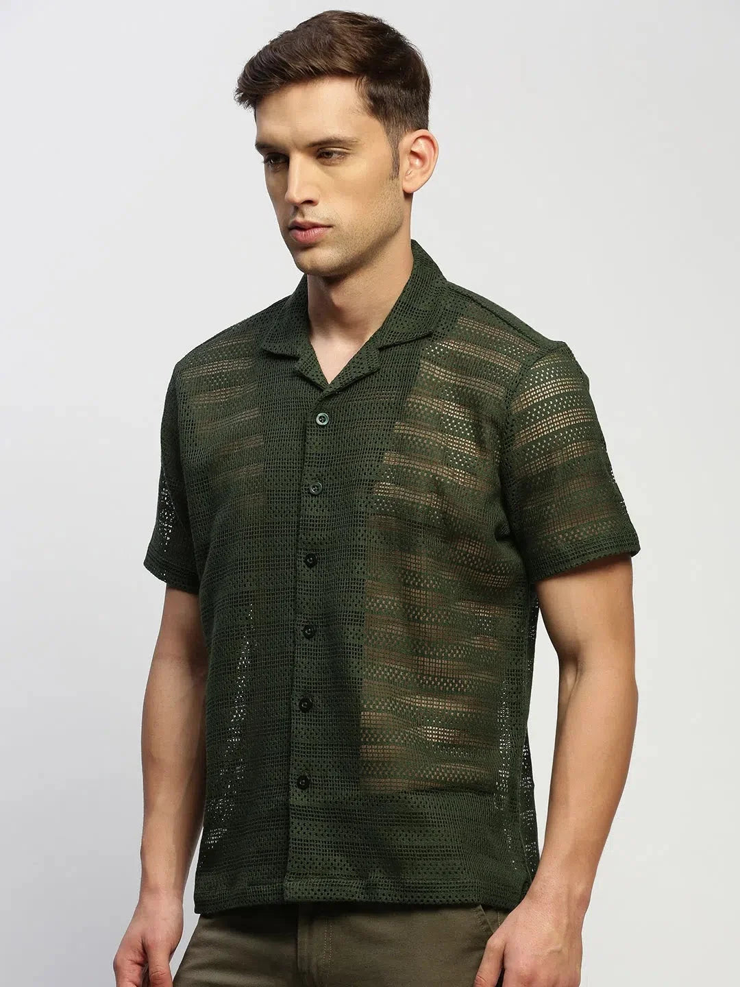 Olive Green Solid Mens Shirt - Cotton Casual Shirt | DesiQlo