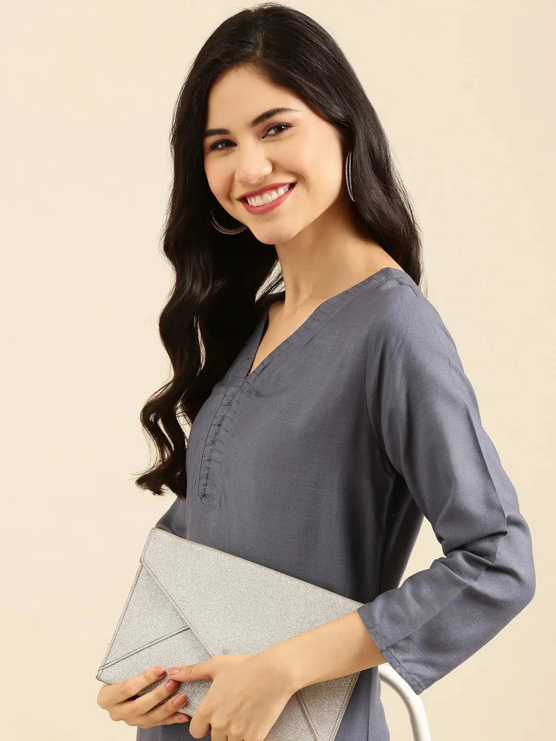 Grey Cotton Indian Kurti for Women | Solid Tunic Tops Online