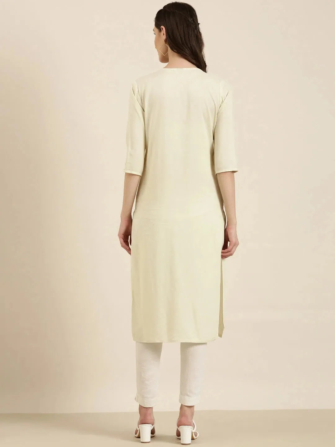 Cream Solid Cotton Kurta - Simple & Chic Indian Kurta for Women