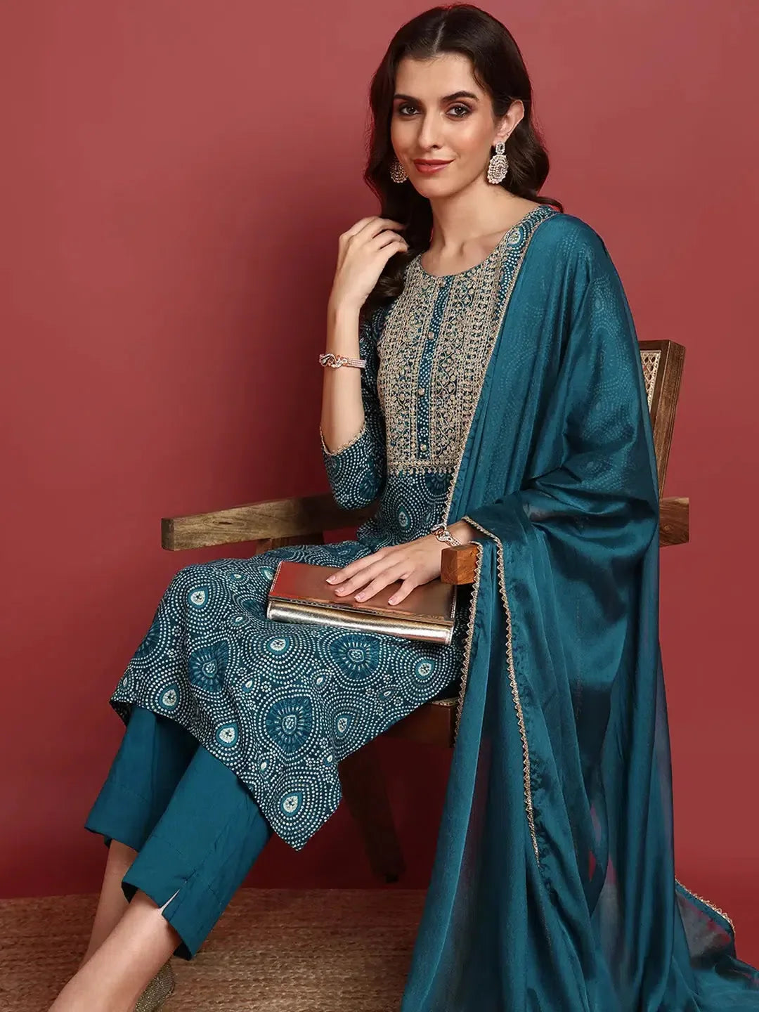 Blue Bandhini Viscose Ethnic Kurti | Wedding Lehenga Look