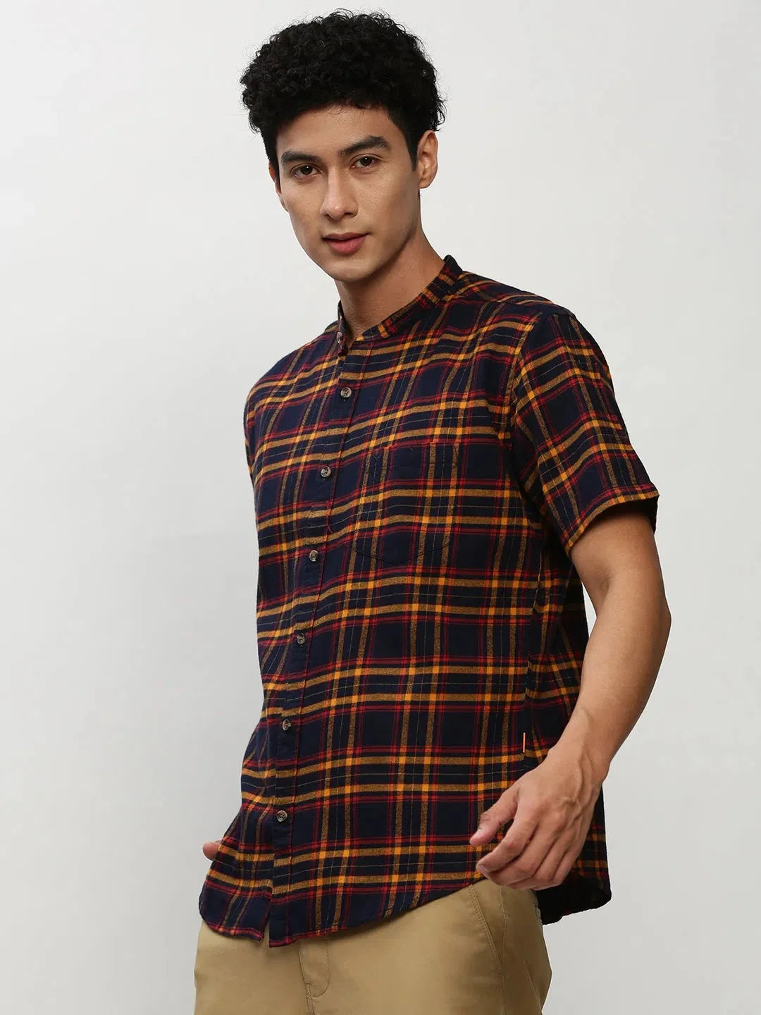 Navy Checkered Mens Shirt- DesiQlo Cotton Casual Shirt