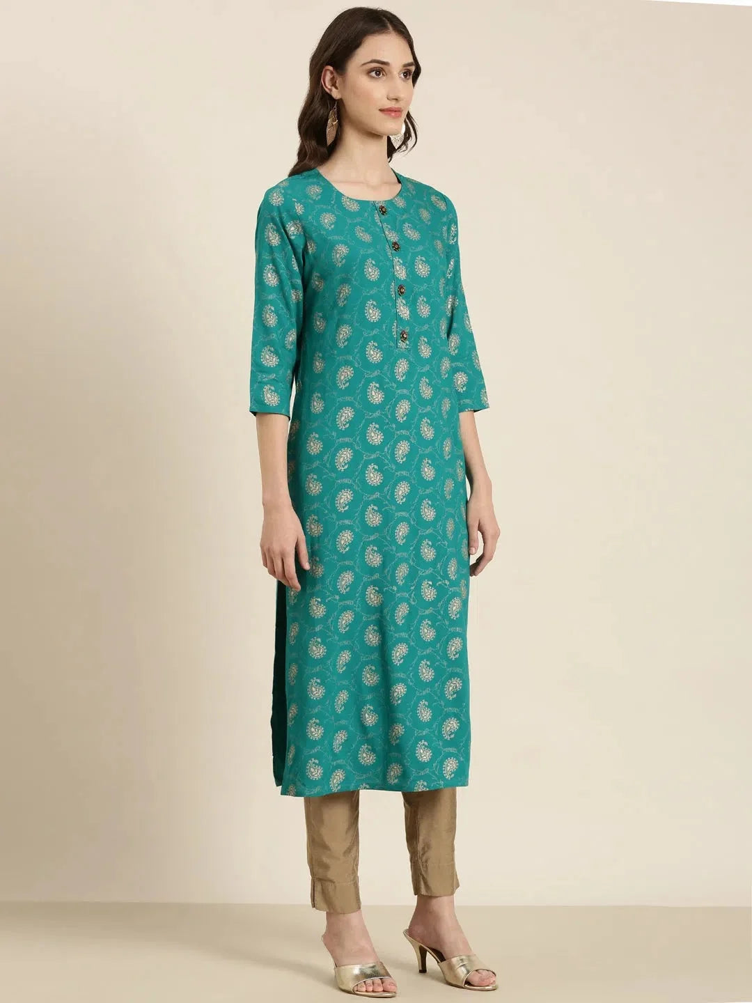 Teal Paisley Kurta: Stylish Cotton Indian Kurta for Women