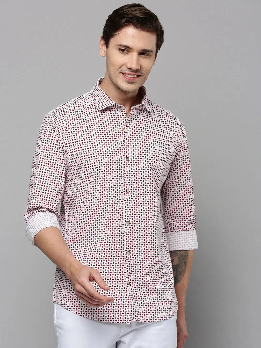 Men's White Printed Cotton Shirt | Casual Printed Shirt