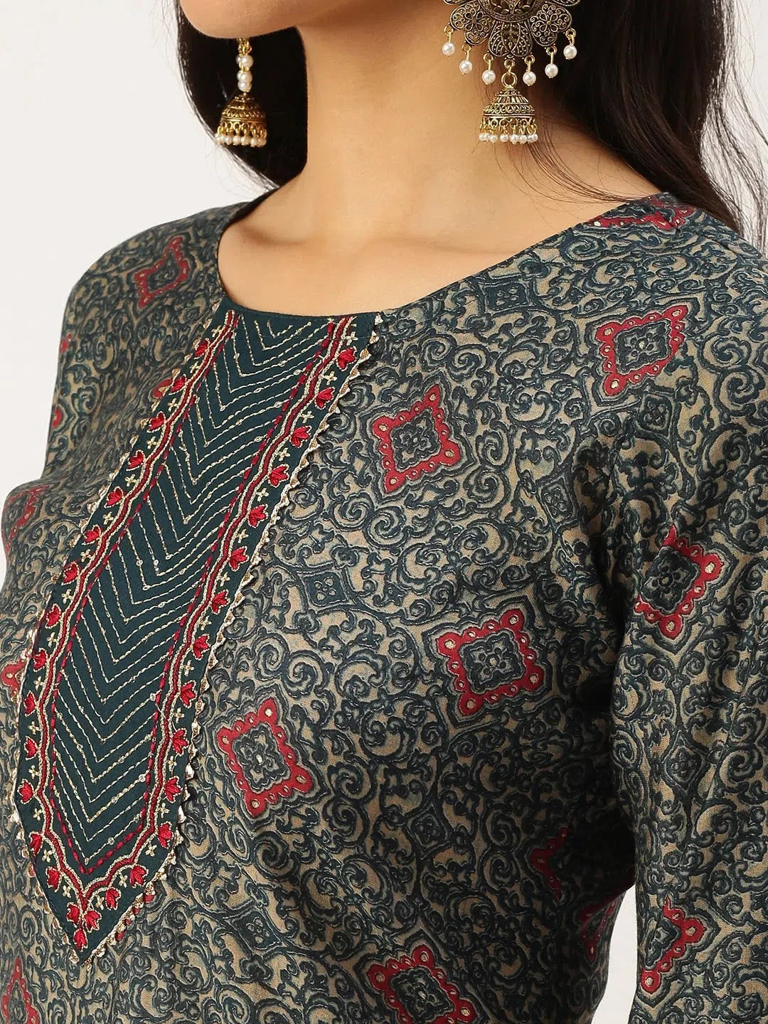Green Printed Cotton Indian Kurta for Women | DesiQlo Fashion