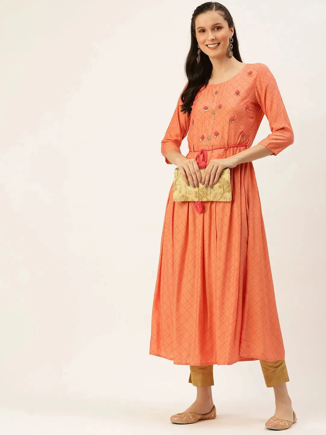 Pink Printed Kurta: Women's Cotton Indian Kurtis Collection