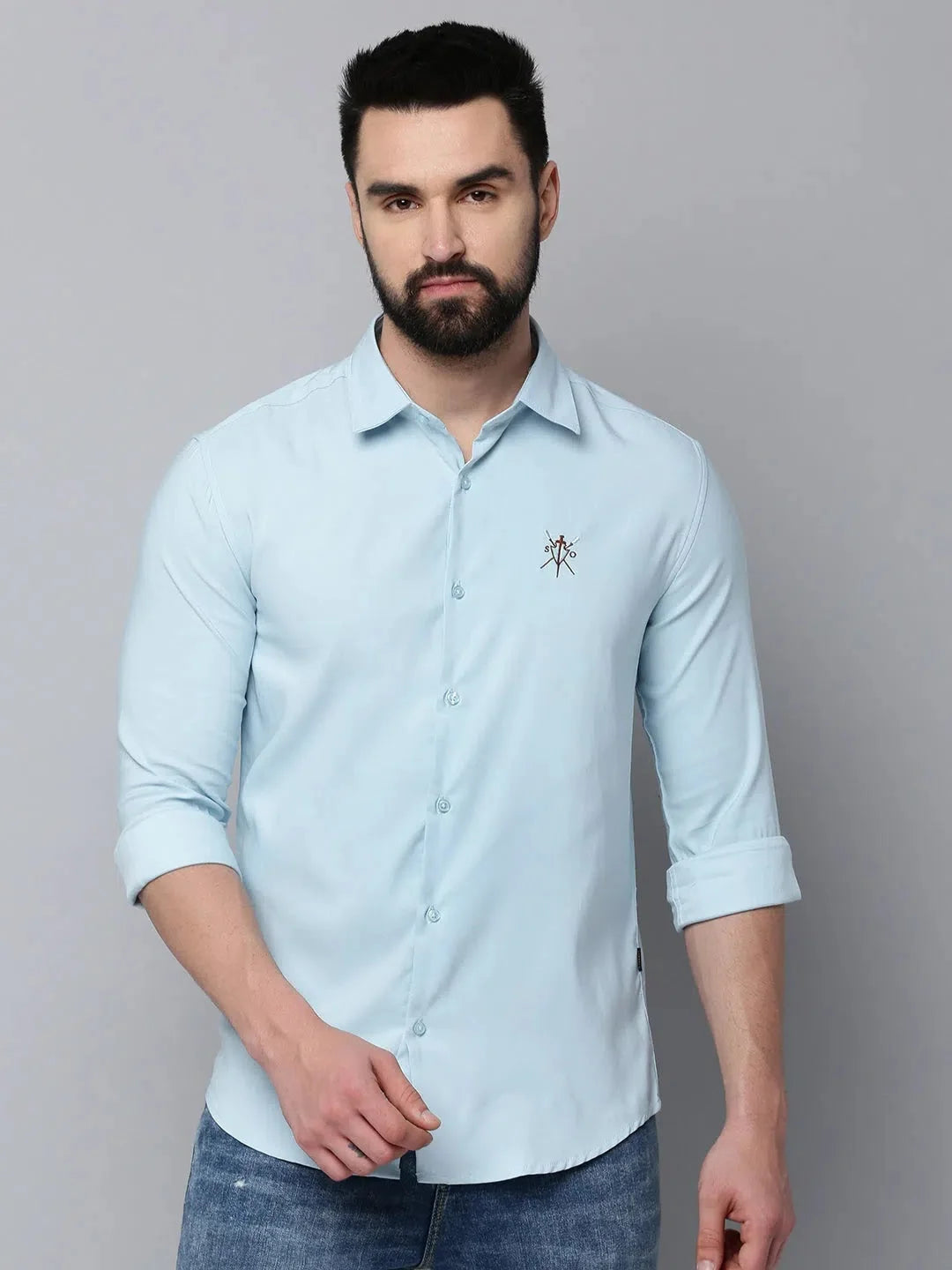 Blue Solid Cotton Mens Shirt - Stylish Cotton Shirt for Men