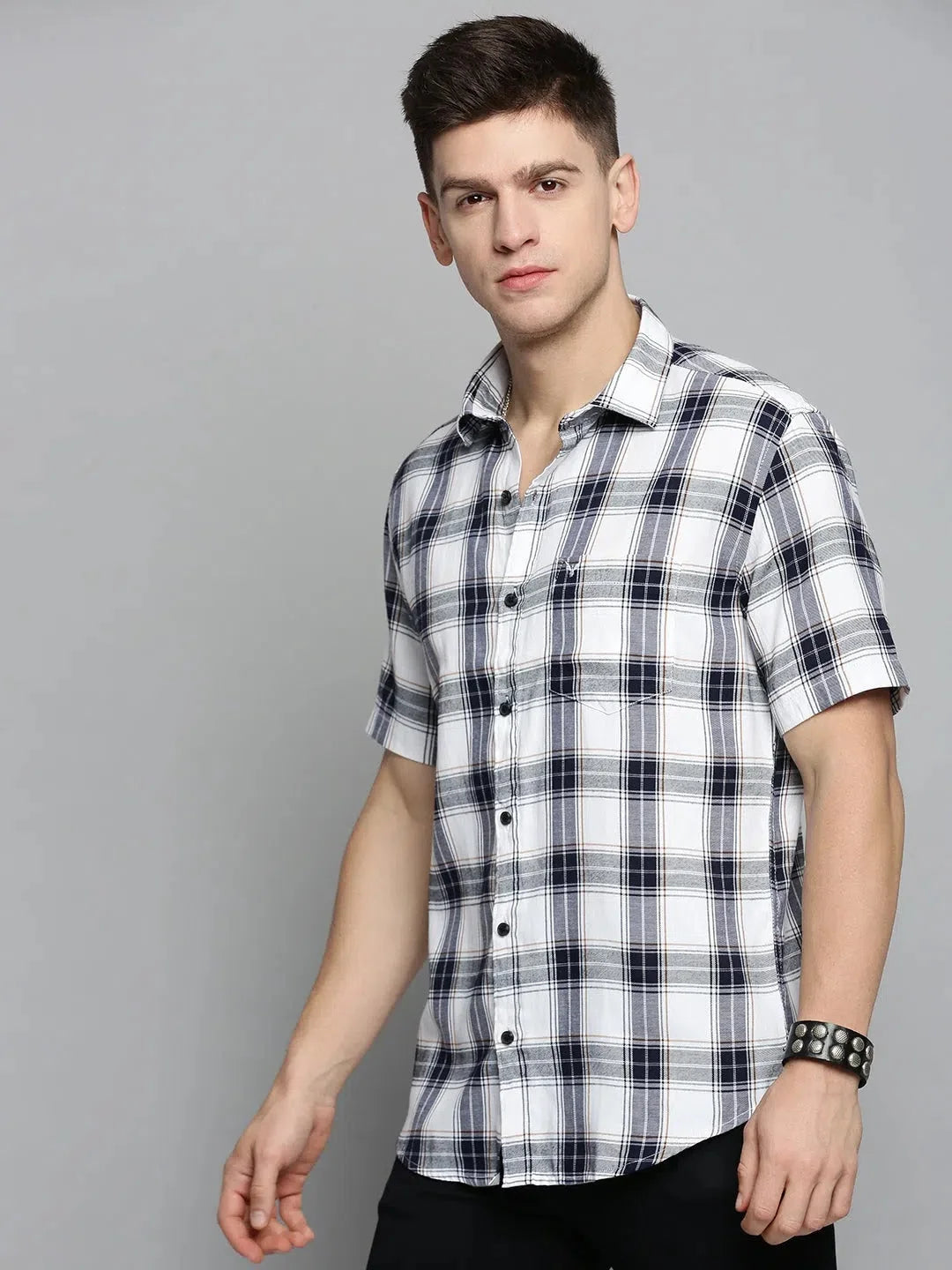 Men's White Checked Cotton Shirt | Casual Comfort