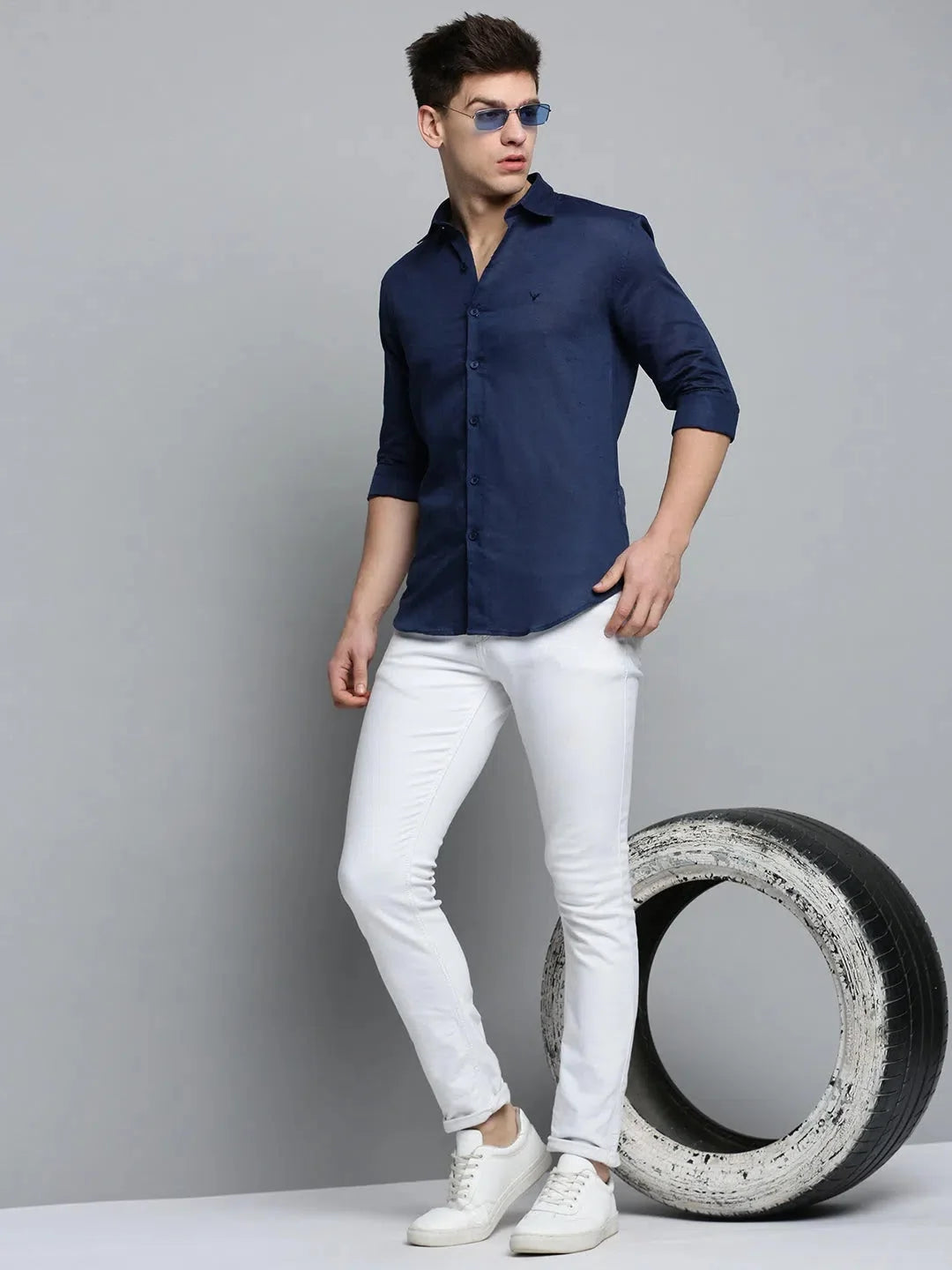 Navy Solid Mens Shirt - Classic Cotton Casual & Formal Shirts