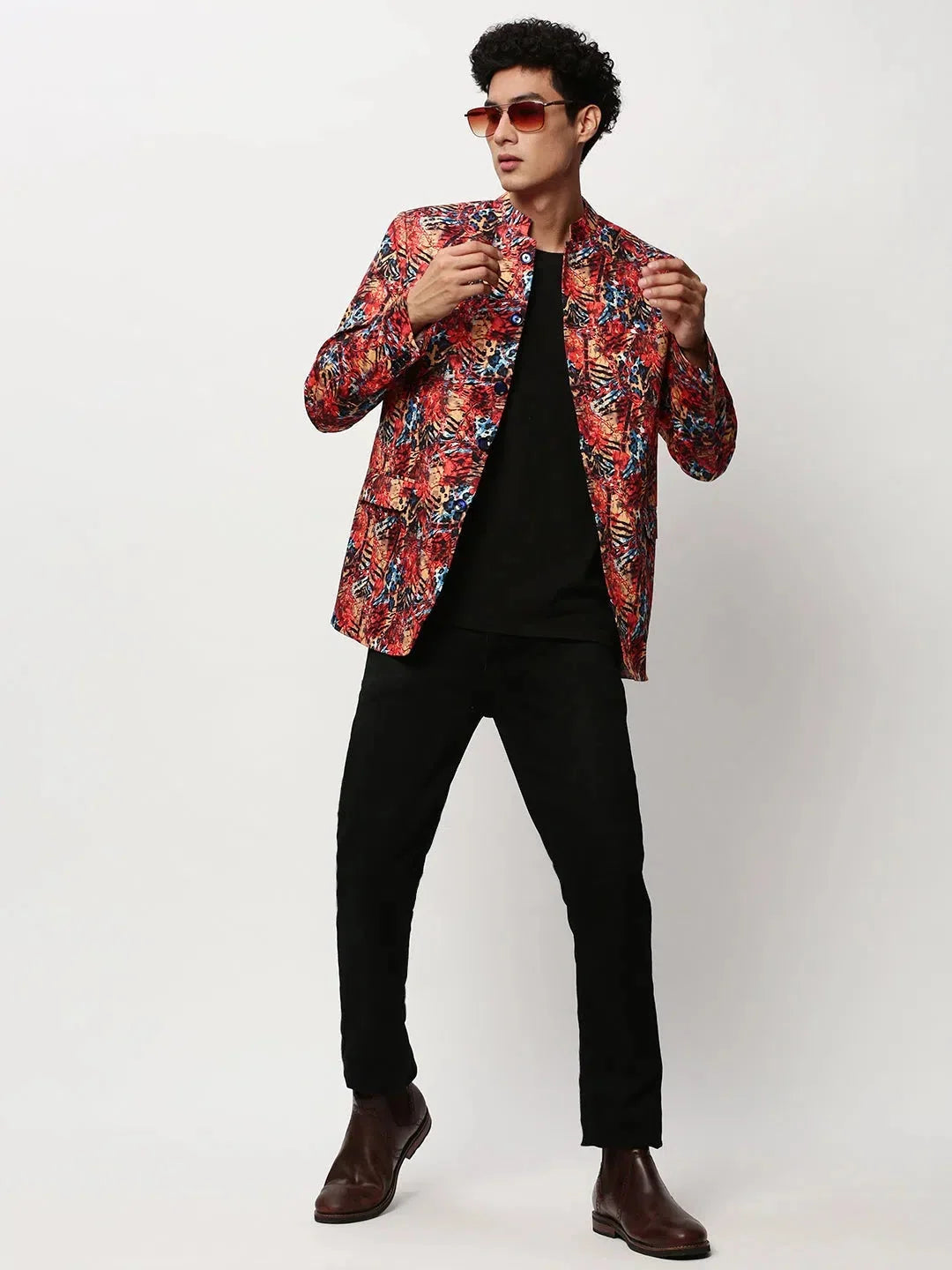 Coral Printed Casual Blazer | Modern Nehru Jacket for Men