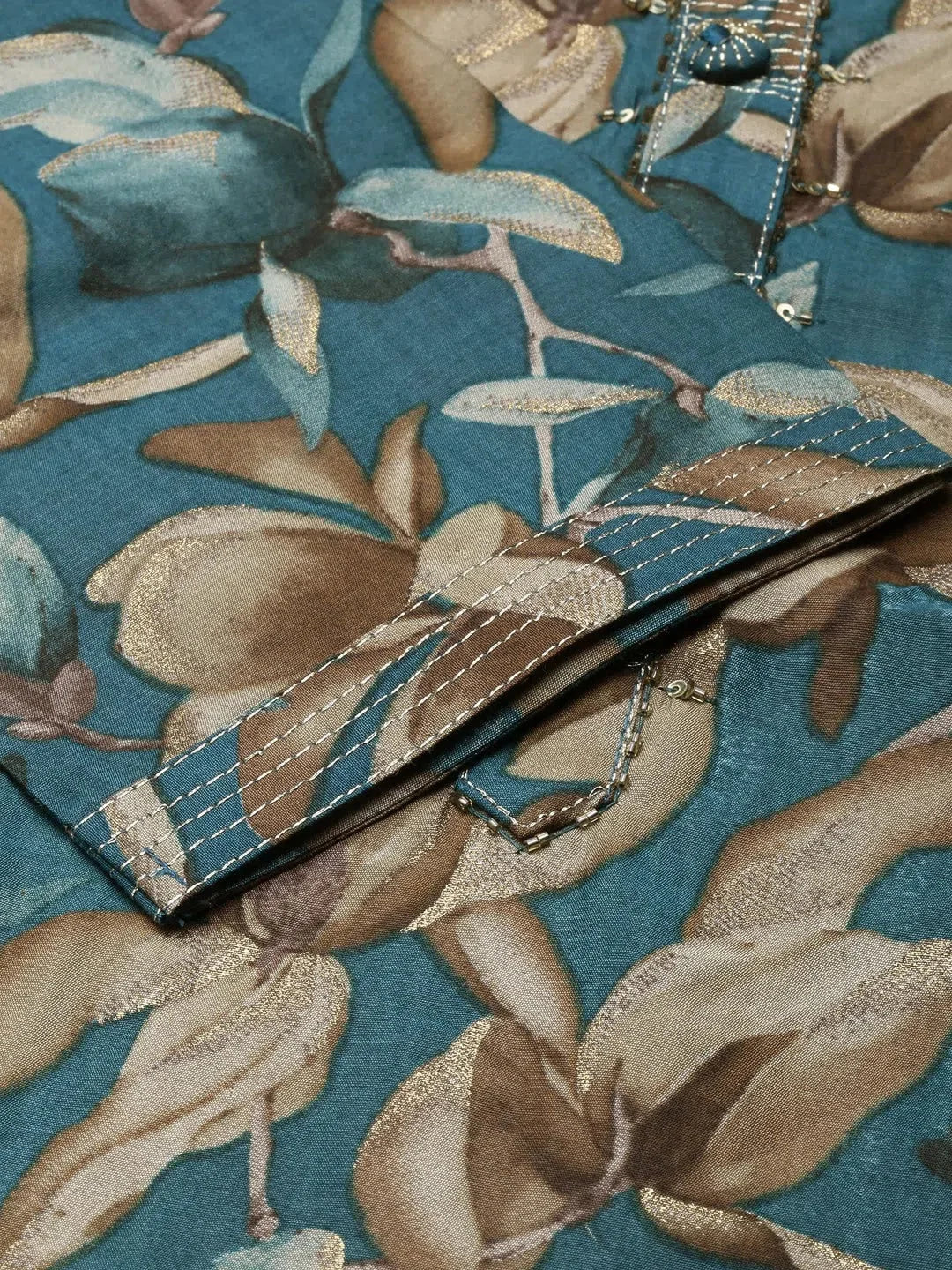 Teal Floral Print Indian Kurta - Women's Cotton Kurta