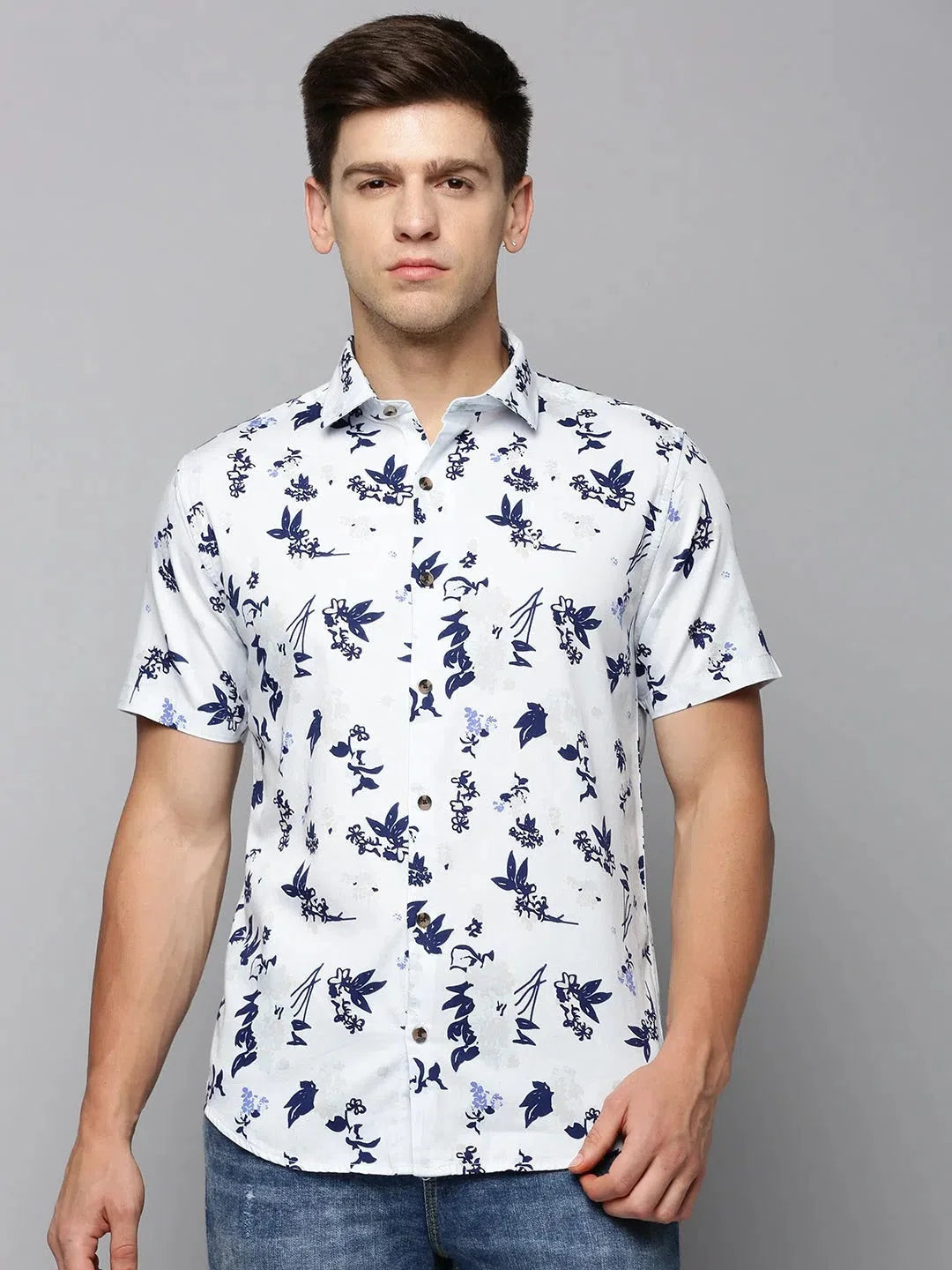 White Printed Mens Shirt - Stylish Cotton Shirt by DesiQlo