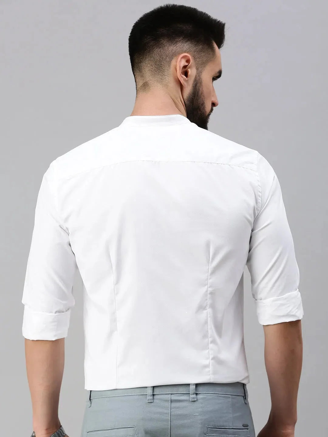 White Self Design Mens Shirt - Casual Cotton Shirt by DesiQlo