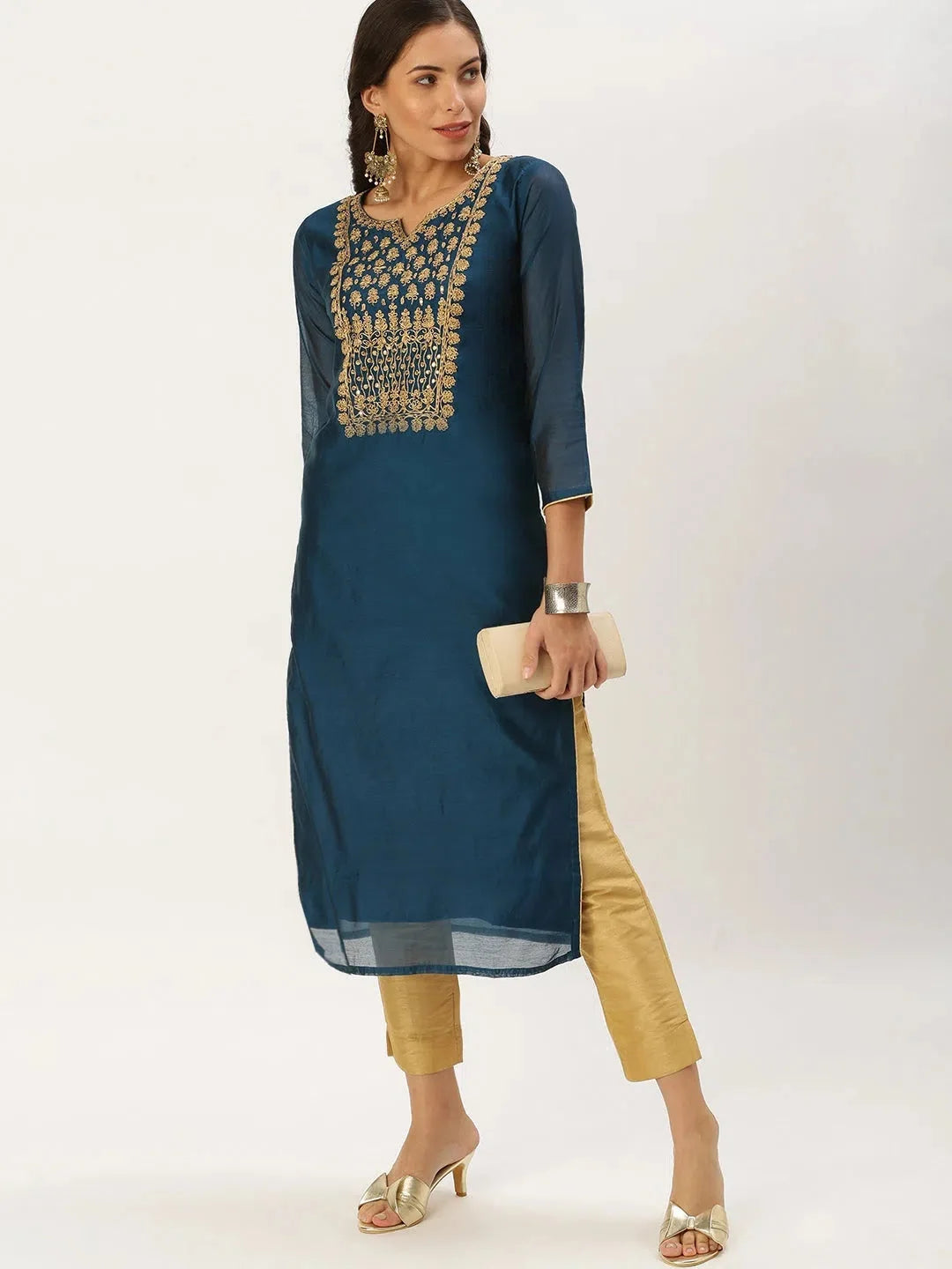Teal Embellished Indian Kurtis - Stylish Women's Kurtas Online