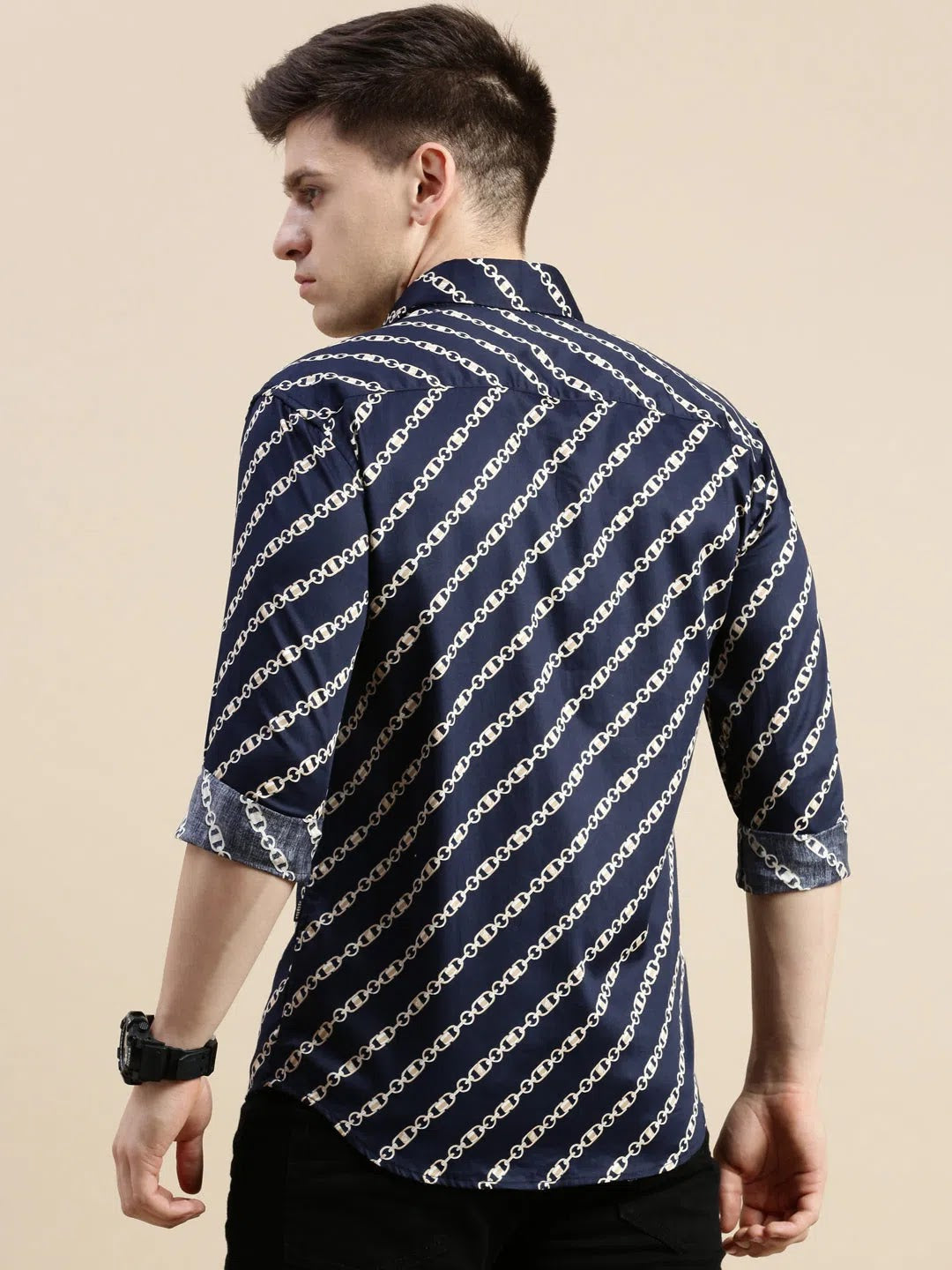 Navy Graphic Print Mens Shirt - Casual Beach Shirts
