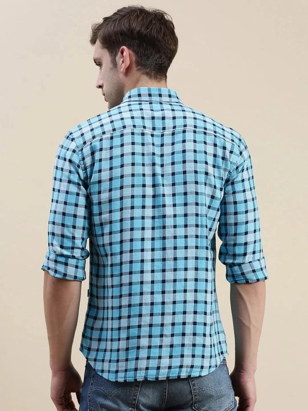 Shop Blue Checked Mens Shirt - Cotton Casual Shirt | DesiQlo