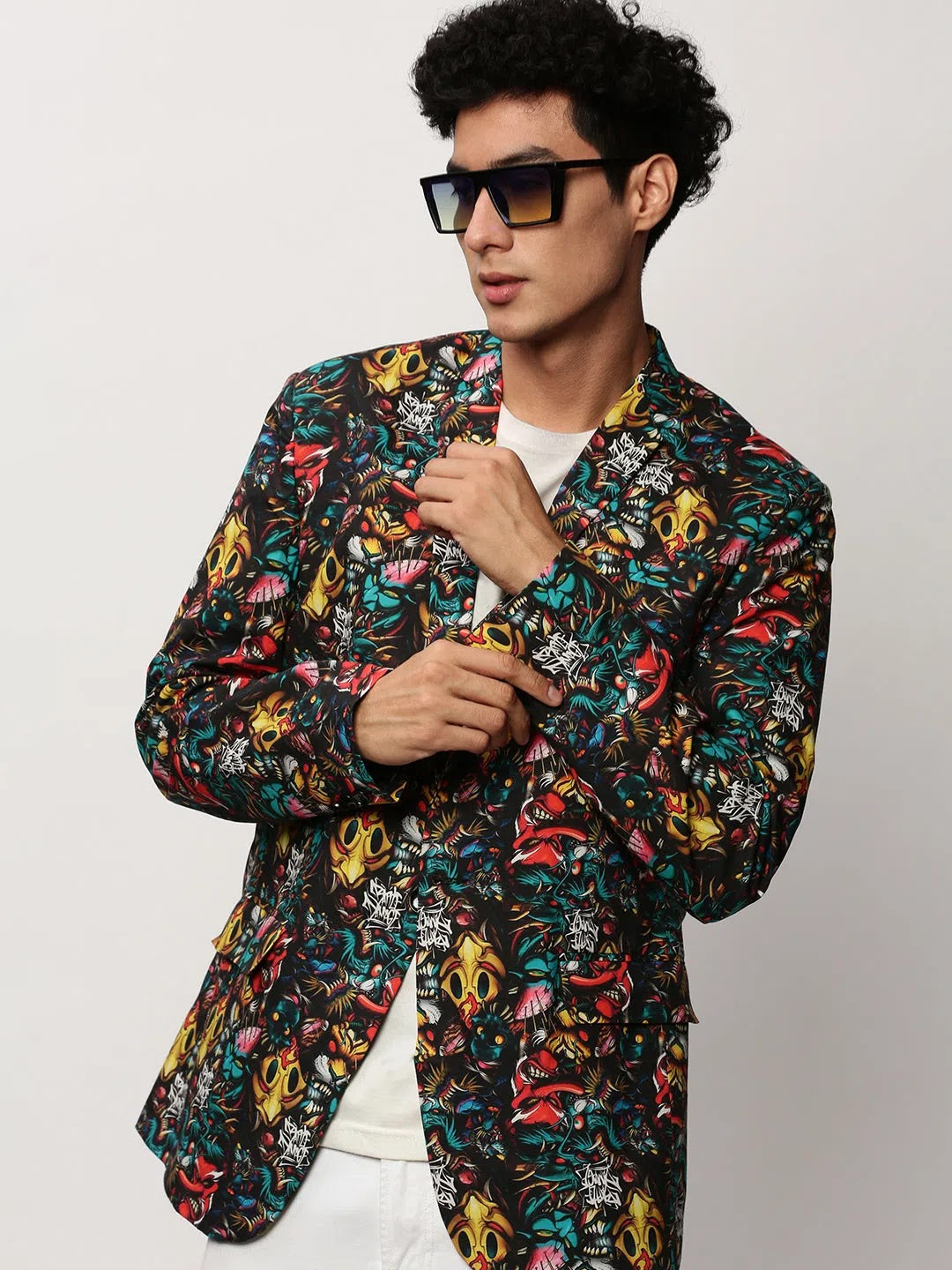 Black Printed Cotton Modi Jacket | Men's Ethnic Wear
