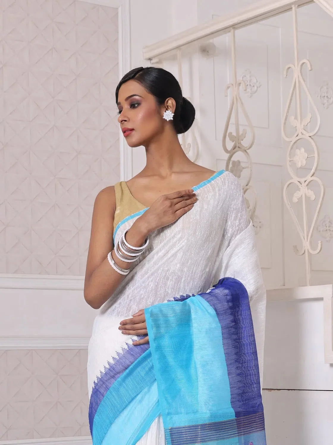 Off White Silk Saree with Resham Pallu | Indian Wedding Sarees