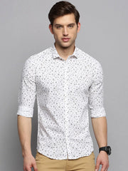 Men White Printed Casual Shirt-REAGANPRINTLILEN-1759-White