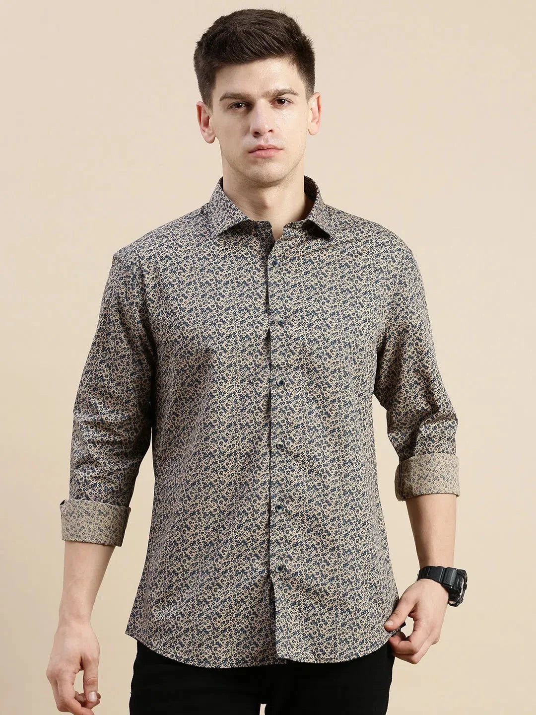 Beige Floral Mens Shirt | Stylish Cotton Printed Shirt