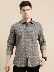 Men Beige Floral Casual Shirt-DAITON-3477-Beige