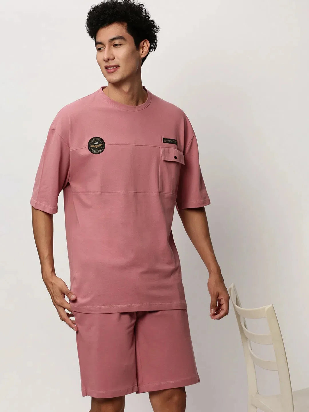 Men's Mauve Solid Casual Co ord Sets | Showoff Fashion