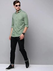 Men Green Solid Casual Shirt-MONTIKNITS-3360-Green