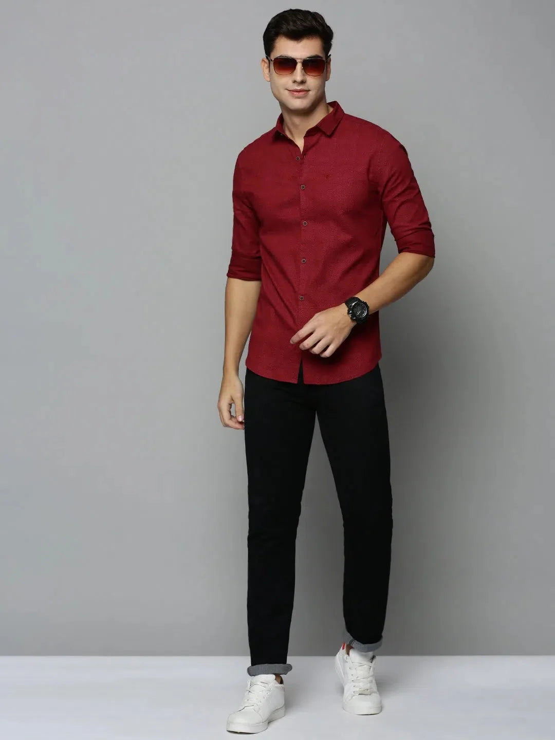 Maroon Printed Mens Shirt - Cotton Casual Shirt | DesiQlo