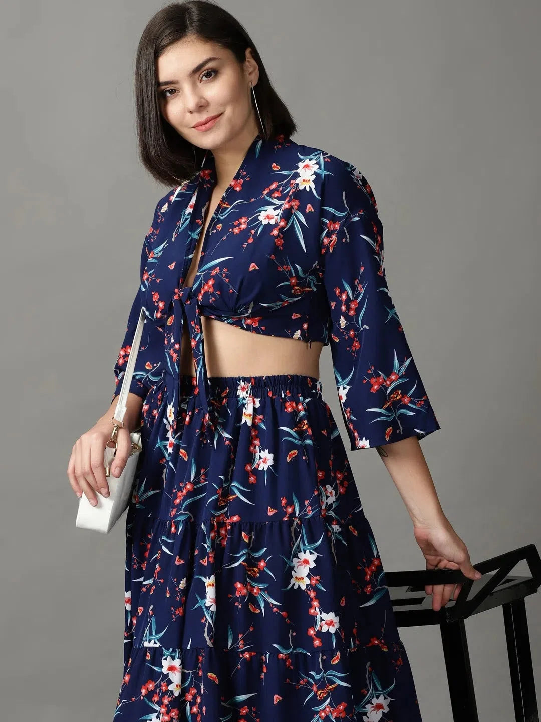 Navy Blue Printed Co Ord Sets | Women's Two Piece Sets