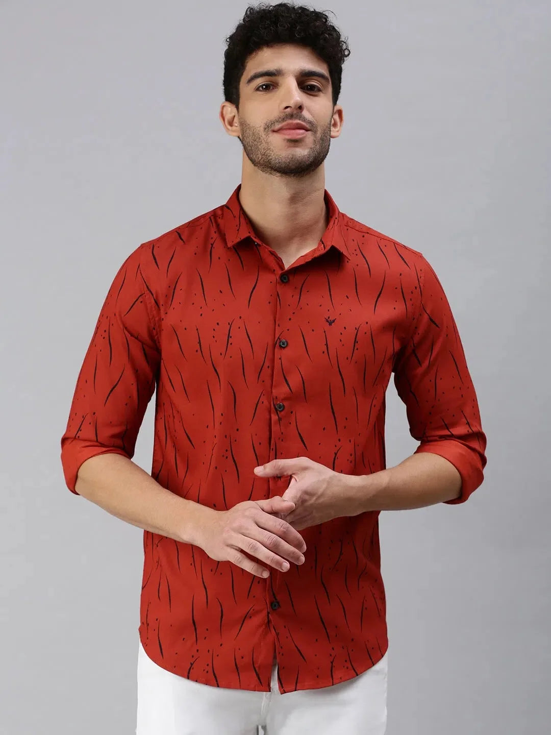 Rust Printed Mens Shirt | Cotton Casual Shirt by DesiQlo