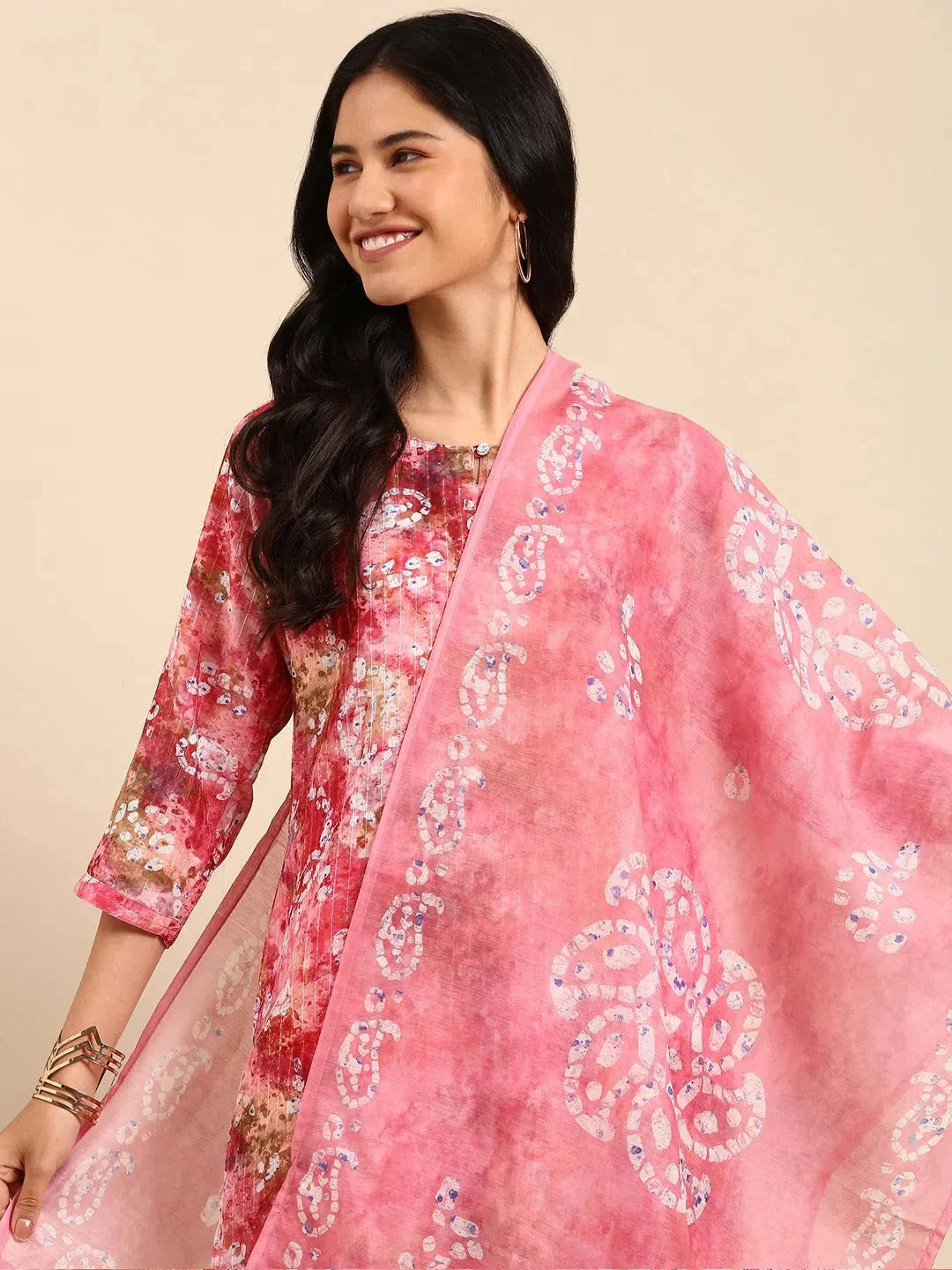 Women's Pink Tie Dye Kurta SetKC-937-Pink